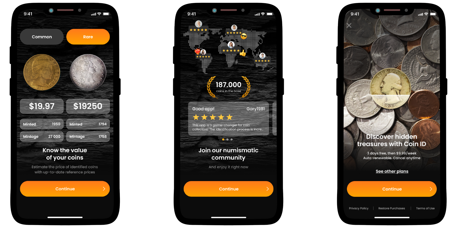 A screen from the Coin ID Scanner app showing some of its features.